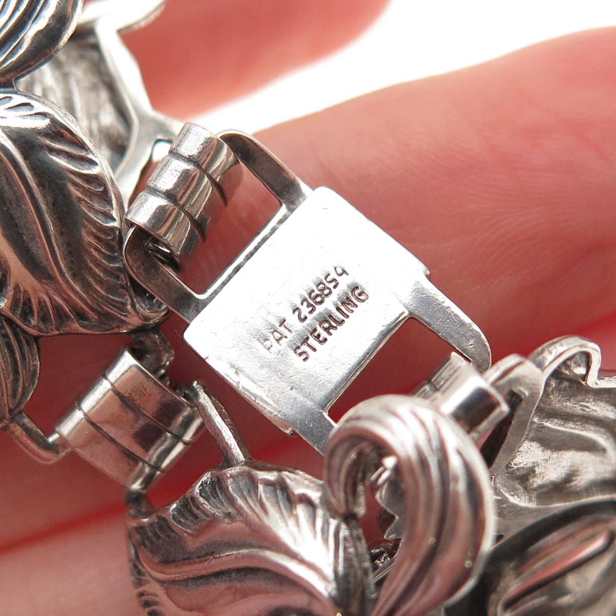925 Sterling Silver Antique Art Deco Trumpet Flower Bracelet 7.5" Pat. 236854
