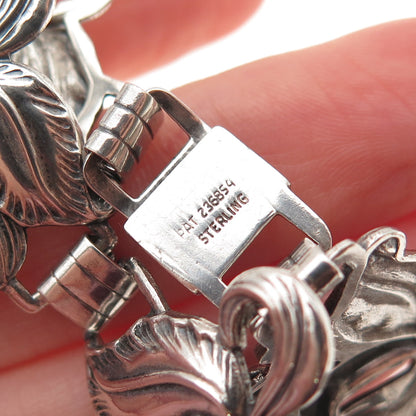 925 Sterling Silver Antique Art Deco Trumpet Flower Bracelet 7.5" Pat. 236854