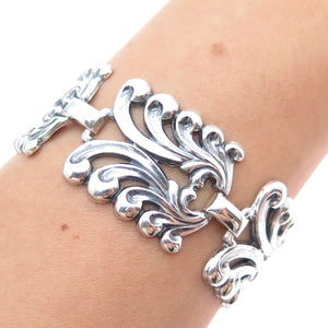DANECRAFT 925 Sterling Silver Antique Floral Panel Link Oxidized Bracelet 7.75"