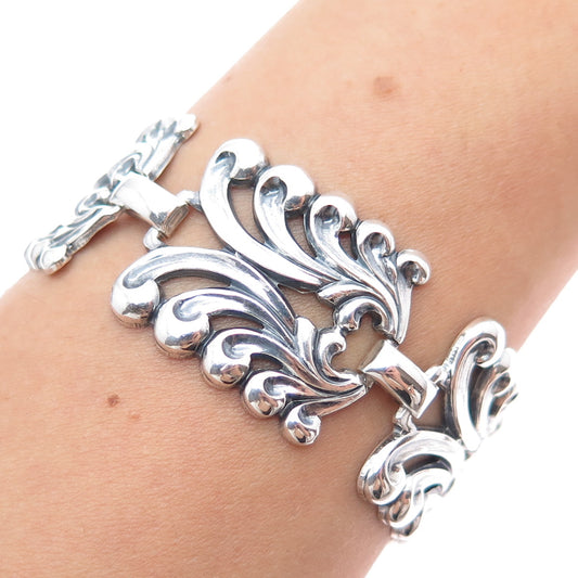 DANECRAFT 925 Sterling Silver Antique Floral Panel Link Oxidized Bracelet 7.75"