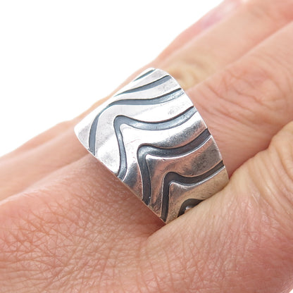 925 Sterling Silver Vintage Mexico Modernist Zebra Oxidized Ring Size 14.25