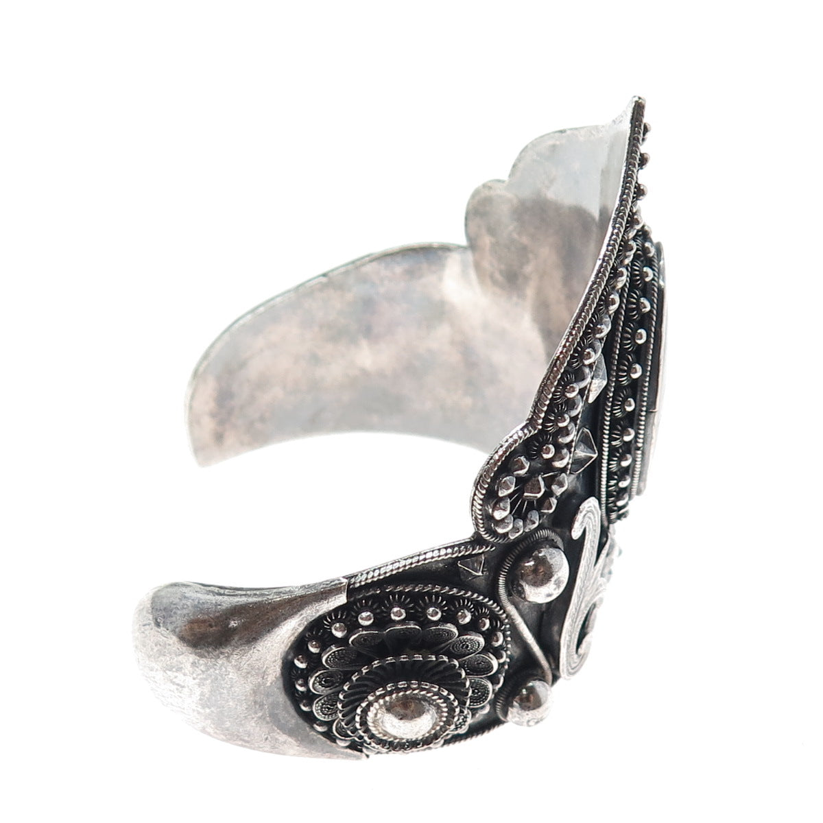 THAI NAKON 939 Silver Antique Siam Niello Hindu Goddess Oxidized Bracelet 7.25"