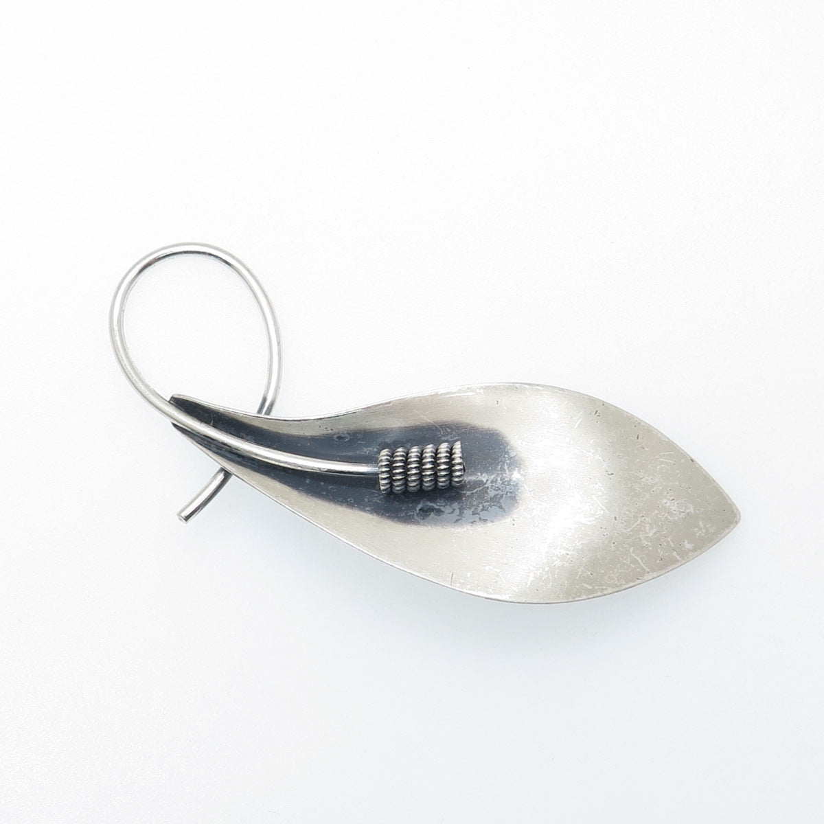 BEAU 925 Sterling Silver Vintage Modernist Calla Lily Flower Oxidized Pin Brooch