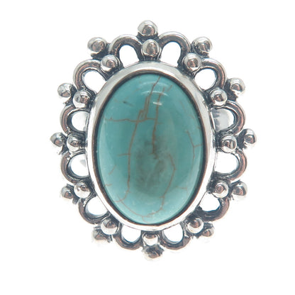 925 Sterling Silver Vintage Mountain Turquoise Flower Oxidized Ring Size 8.75