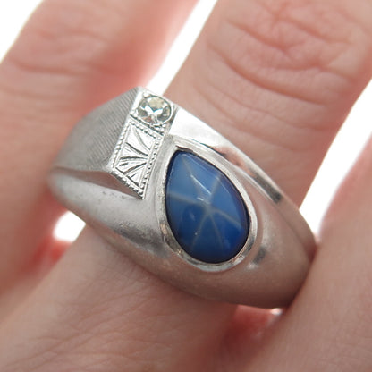VARGAS 925 Sterling Silver Antique Rhinestone Faux-Star-Sapphire Ring Size 12.25
