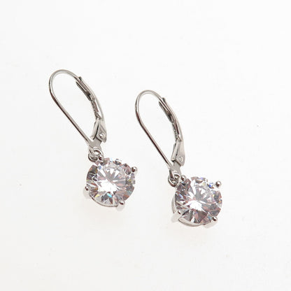 925 Sterling Silver Round-Cut C Z Dangle Earrings
