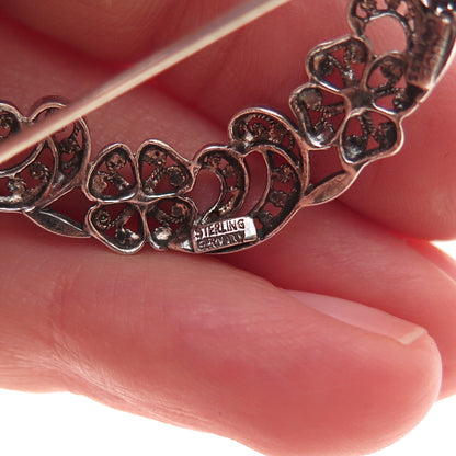 Alice Caviness 925 Sterling Antique Art Deco Germany Floral Oxidized Pin Brooch
