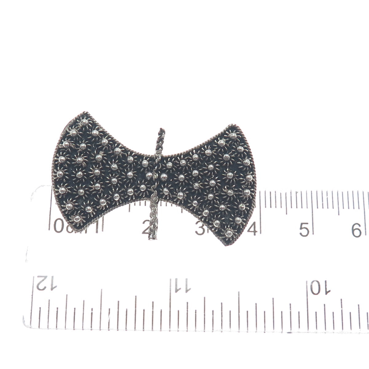 900 Silver Antique Axe Cannetille Floral Oxidized Pin Brooch