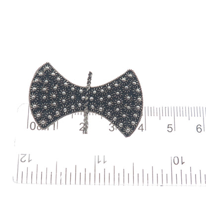 900 Silver Antique Axe Cannetille Floral Oxidized Pin Brooch