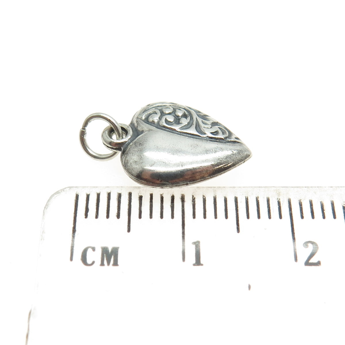 925 Sterling Silver Antique Art Deco Repousse Heart Chatelaine Mini Pendant