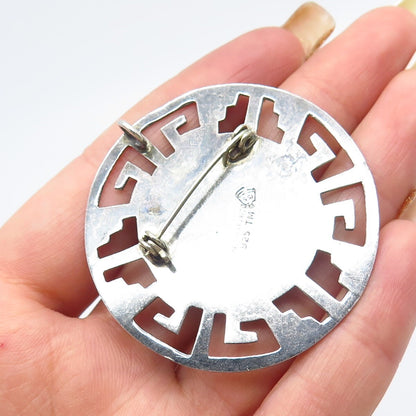 925 Sterling Silver Vintage Mexico Aztec Calendar Pin Brooch / Pendant