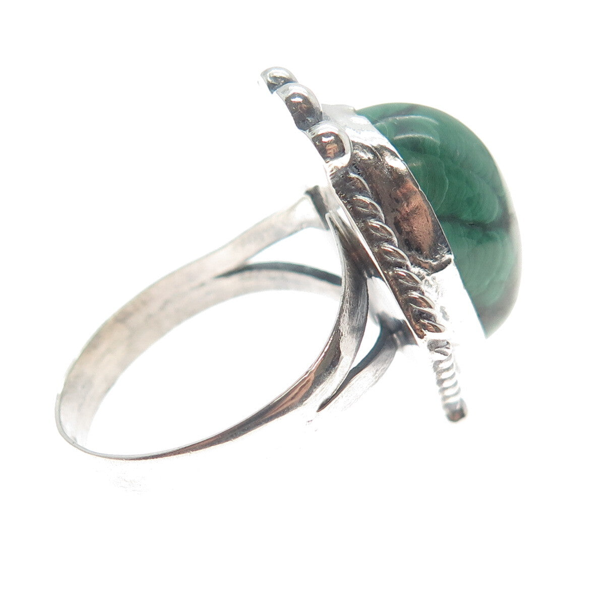 Old Pawn 925 Sterling Silver Vintage Southwestern Malachite Tribal Ring Size 8.5