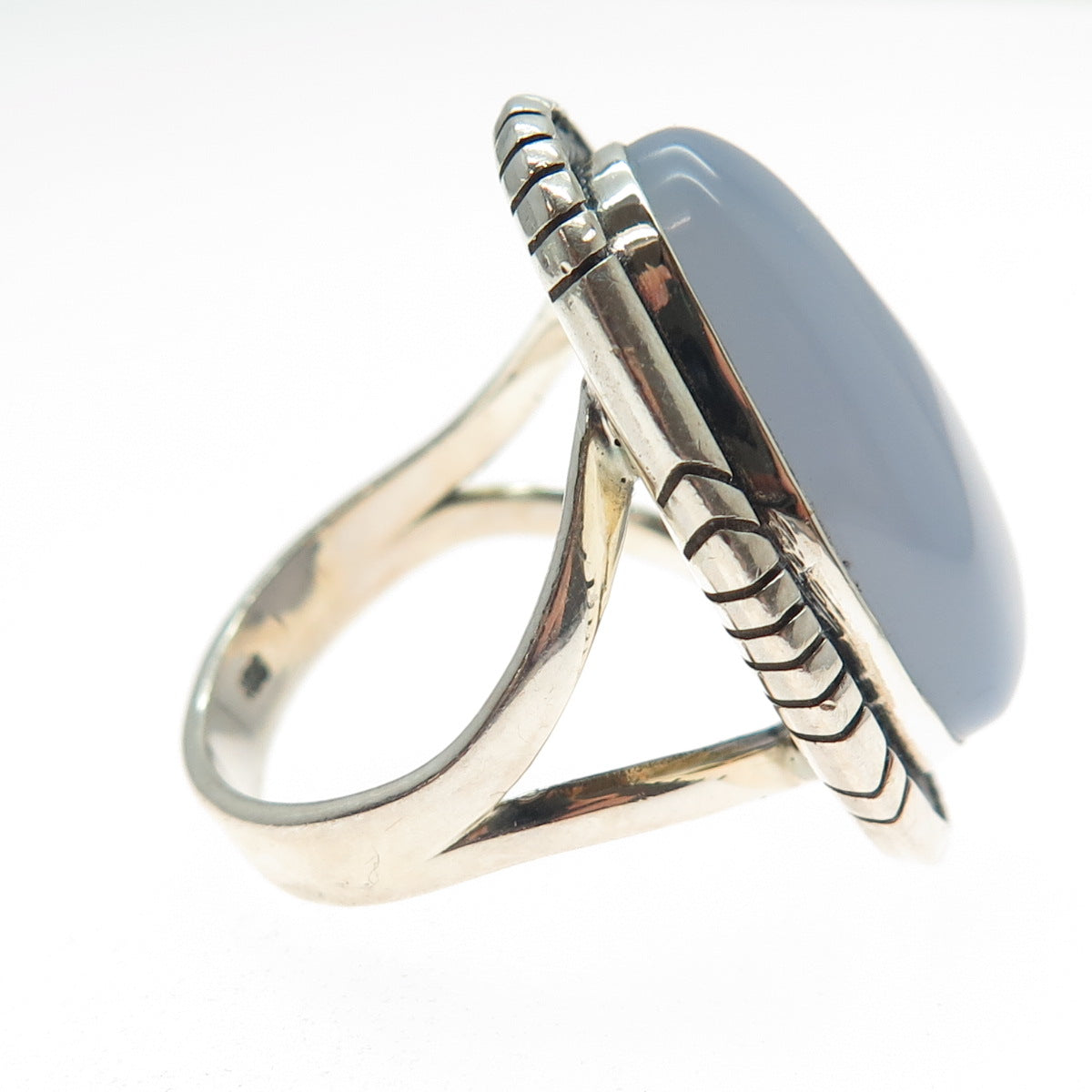 925 Sterling Silver Vintage Southwestern Real Blue Chalcedony Ring Size 7.5