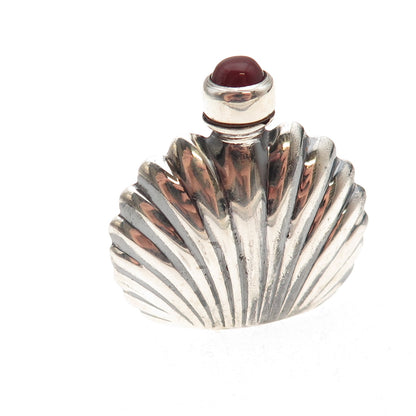 925 Sterling Silver Vintage Mexico Real Carnelian Seashell Perfume Bottle