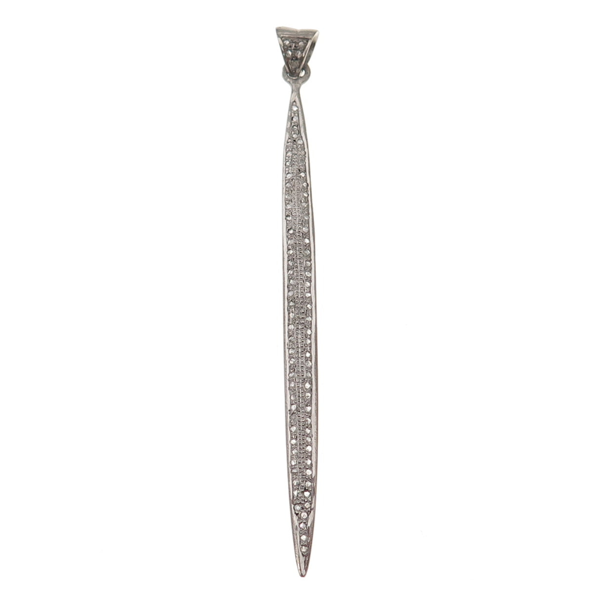 925 Sterling Silver Black Rhodium Real Round-Cut Diamond Long Pendant