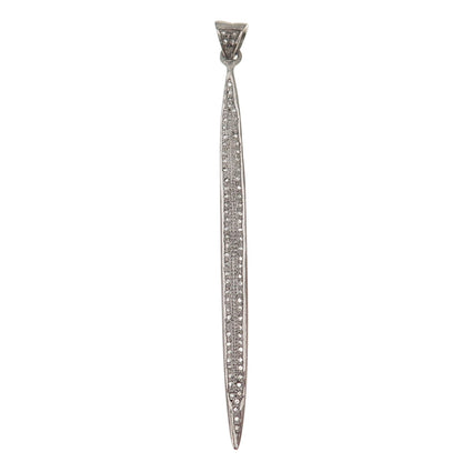 925 Sterling Silver Black Rhodium Real Round-Cut Diamond Long Pendant