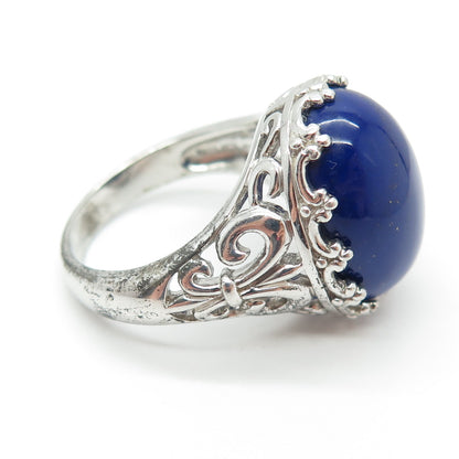 JC Design 925 Sterling Silver Vintage Real Lapis Fleur-de-Lis Ring Size 11