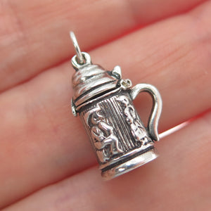 925 Sterling Silver Vintage Beer Stein Oxidized Minimalist Locket Charm Pendant