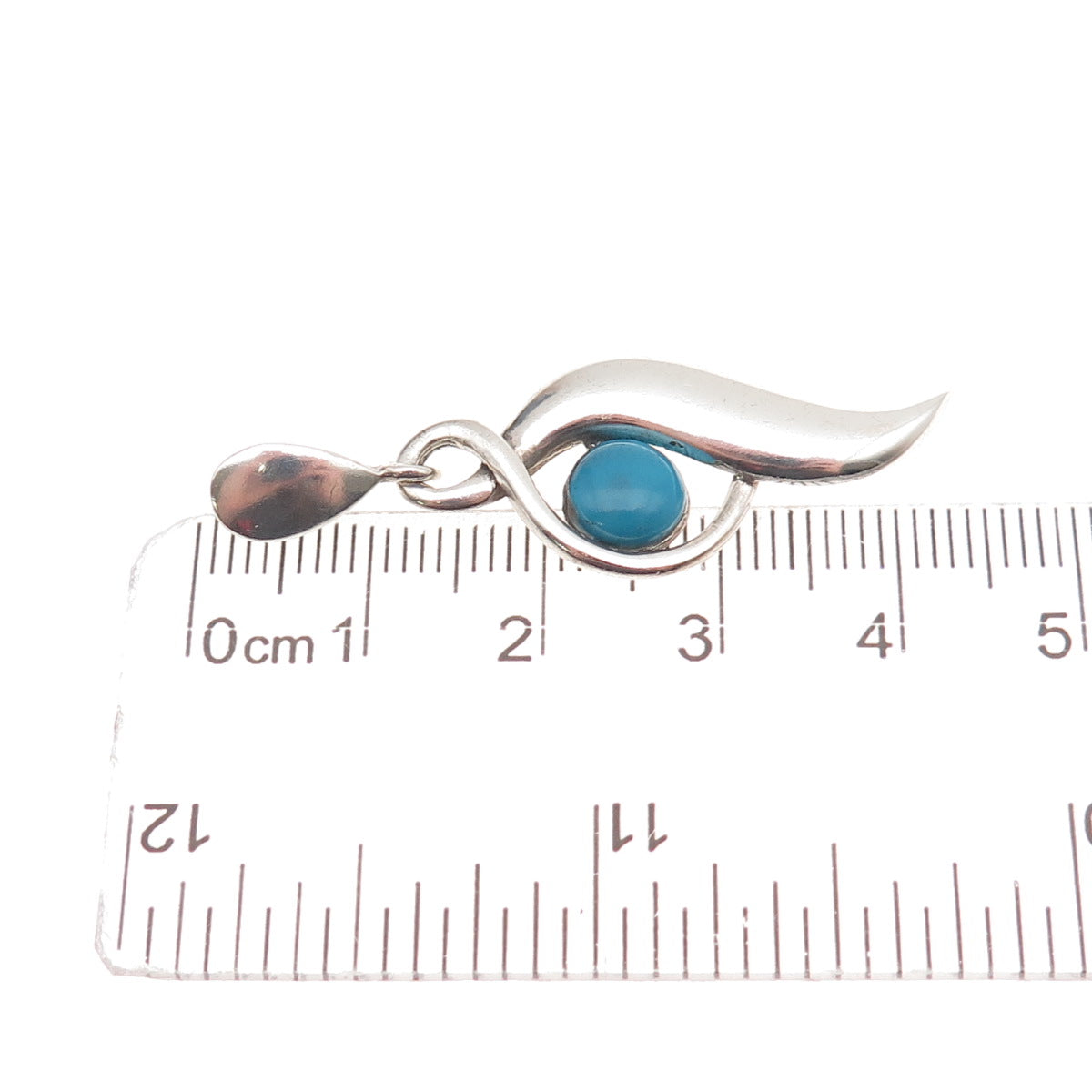 925 Sterling Silver Vintage Real Bisbee Turquoise Modernist Charm Pendant