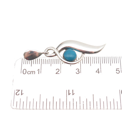 925 Sterling Silver Vintage Real Bisbee Turquoise Modernist Charm Pendant