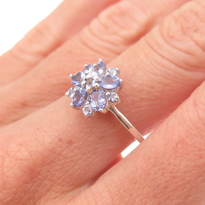 Chuck Clemency 925 Sterling Silver Real Tanzanite Floral Ring Size 7.25