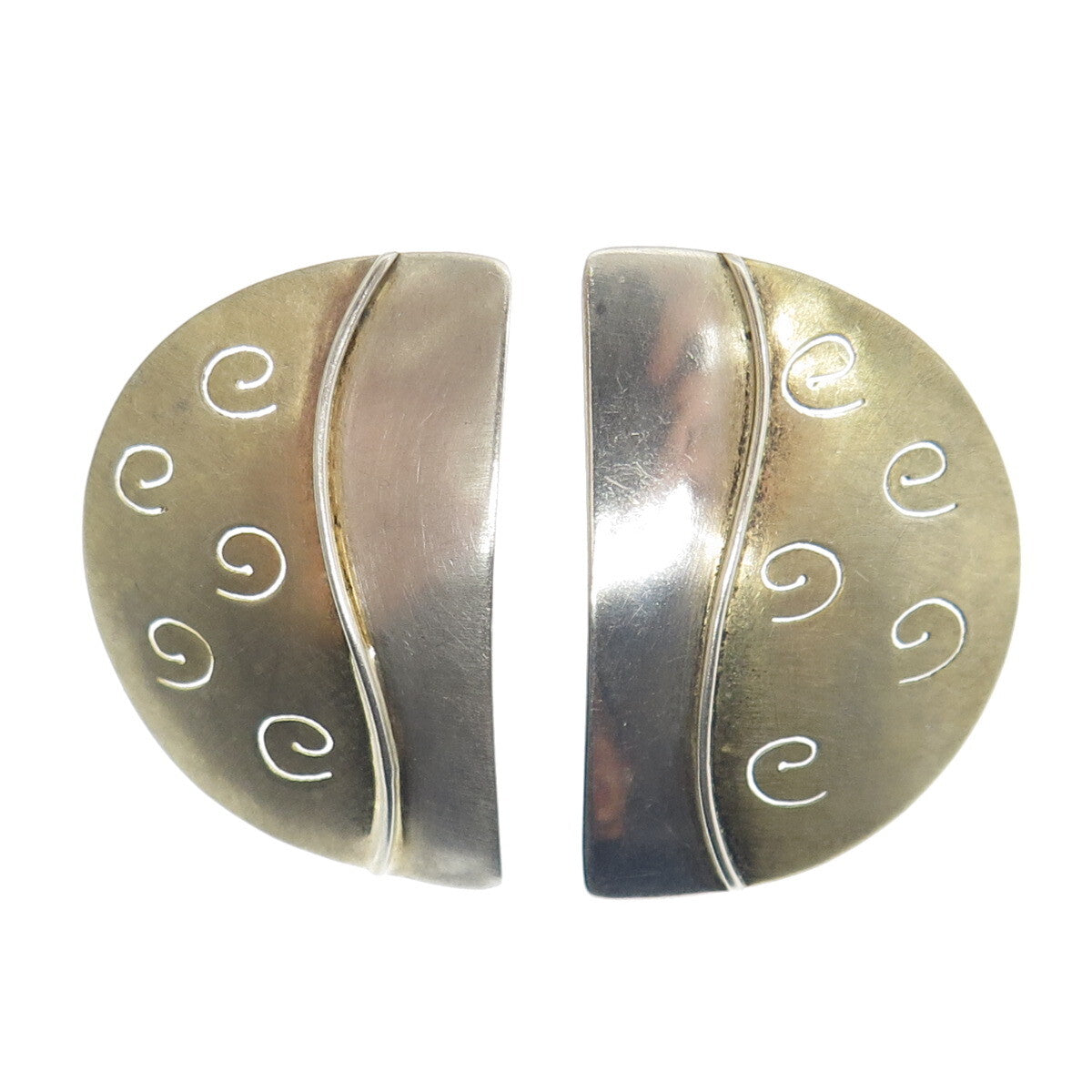 925 Sterling Silver 2-Tone Vintage Modernist Spiral Earrings