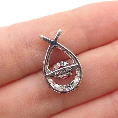 SAI 925 Sterling Silver Round-Cut Lab-Created Ruby Mini Slide Charm Pendant