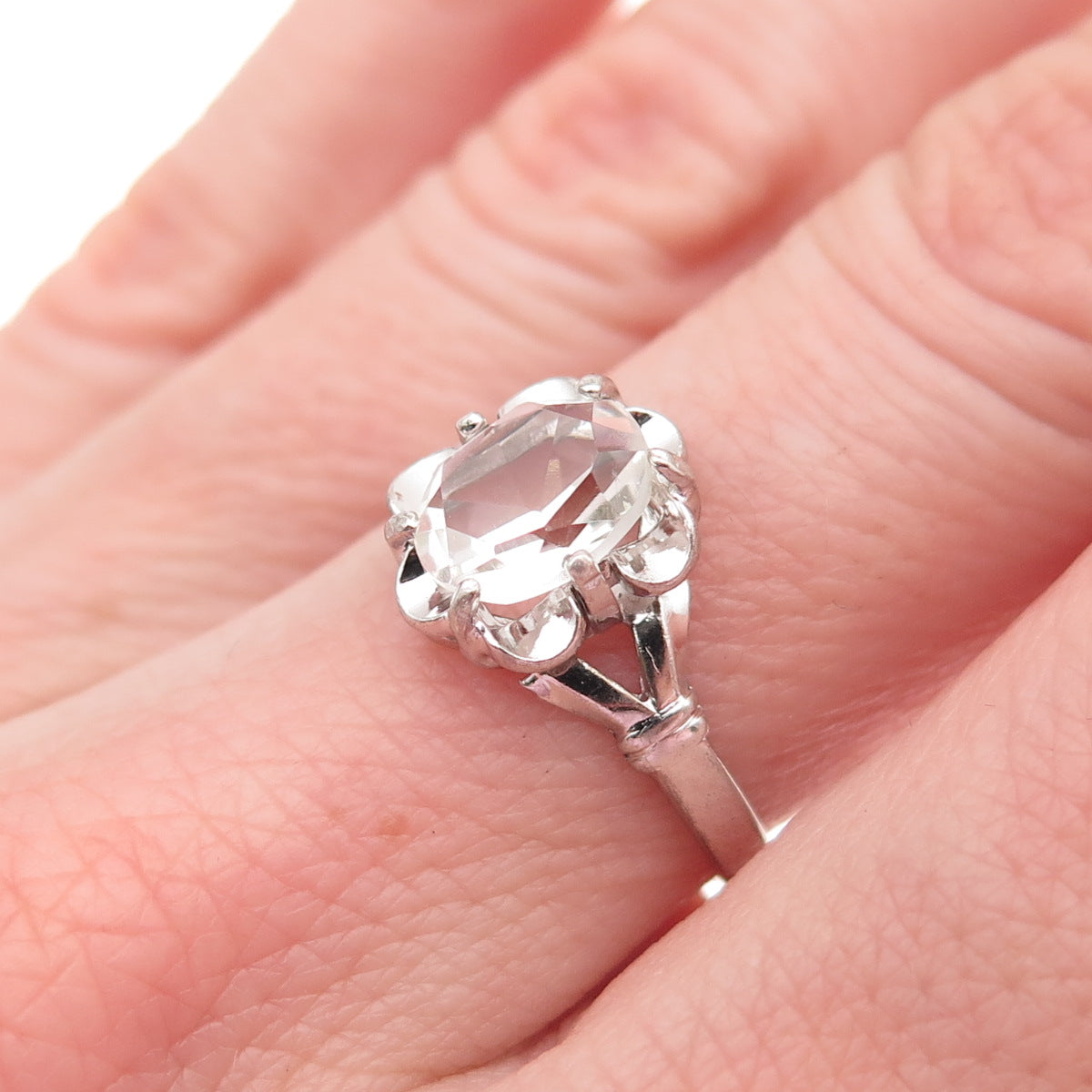 Vargas 925 Sterling Silver Antique Art Deco Rhinestone Engagement Ring Size 6.5