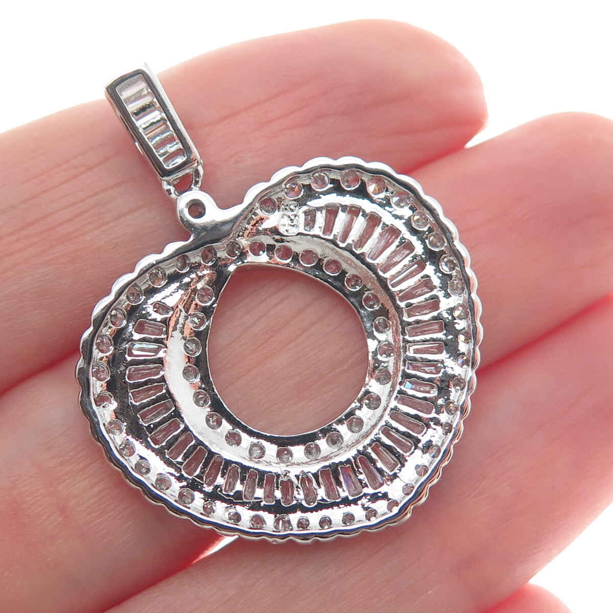 925 Sterling Silver Round & Tapered Baguette C Z Heart Pendant