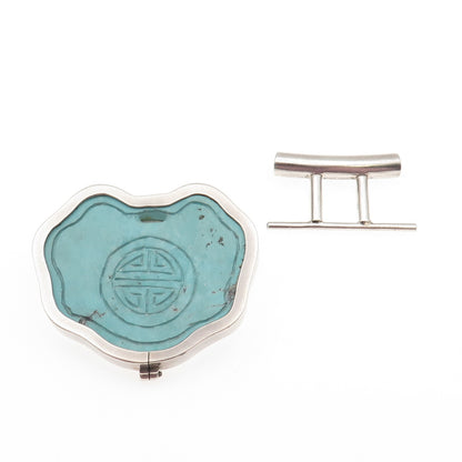 SIERRA 925 Sterling Vintage Mexico Turquoise Chinese Longevity Slide Pin Pendant