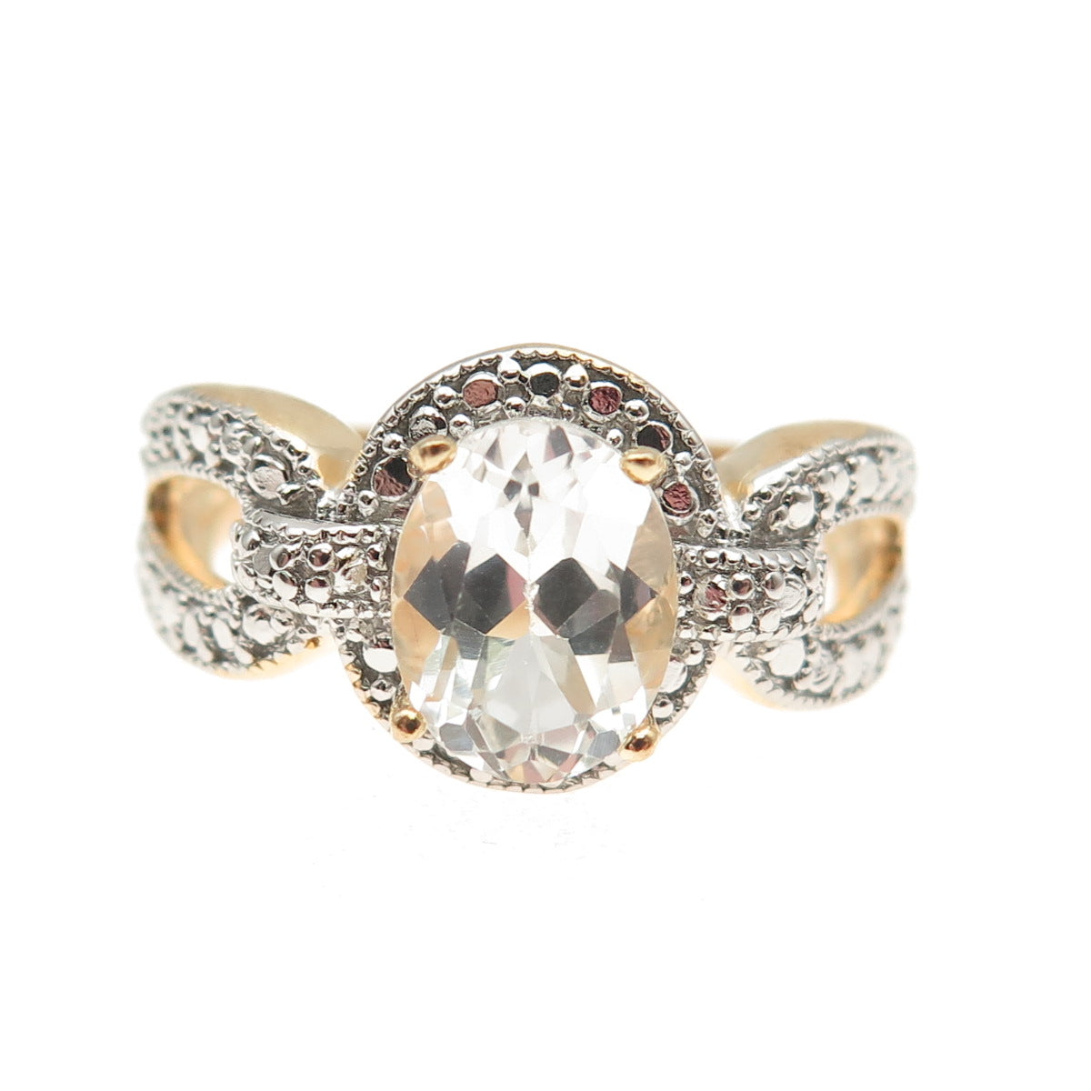 DBJ Dee Berkle Sterling Silver Gold Plated Real Oval-Cut White Topaz Ring Size 9