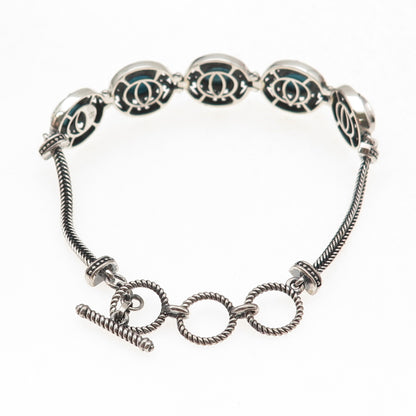 D'Joy 925 Sterling Silver Real Turquoise Floral Ornate Oxidized Bracelet 7-8"