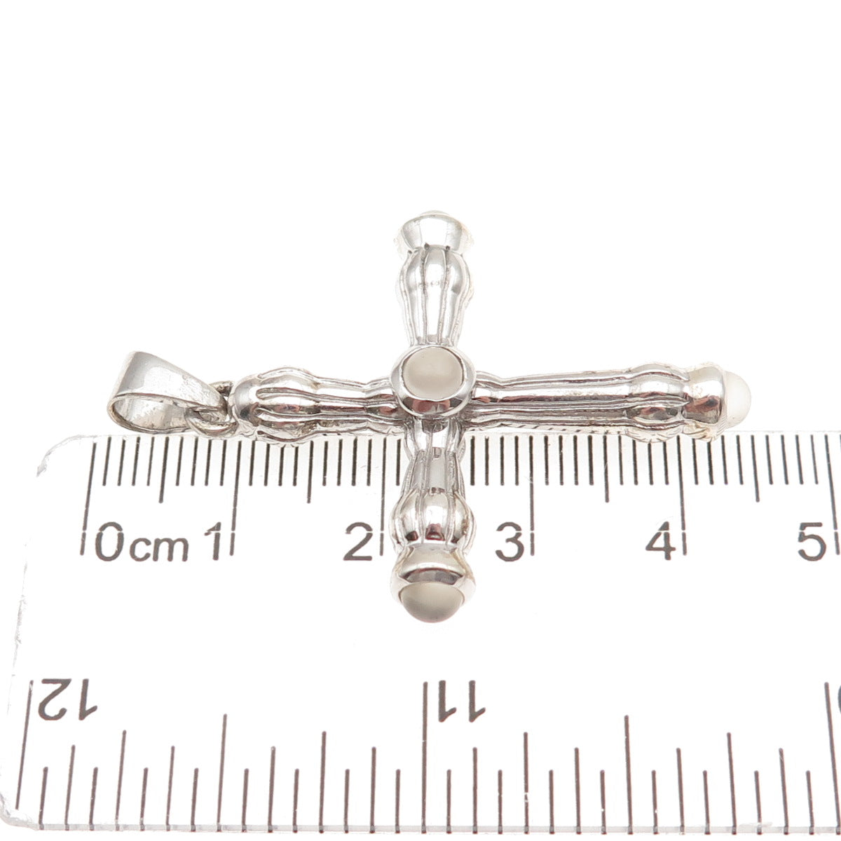 925 Sterling Silver Vintage Real Moonstone Cross Charm Pendant