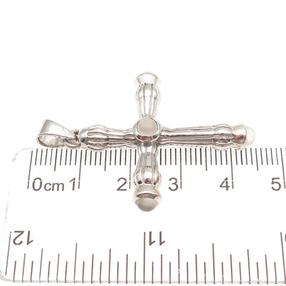 925 Sterling Silver Vintage Real Moonstone Cross Charm Pendant