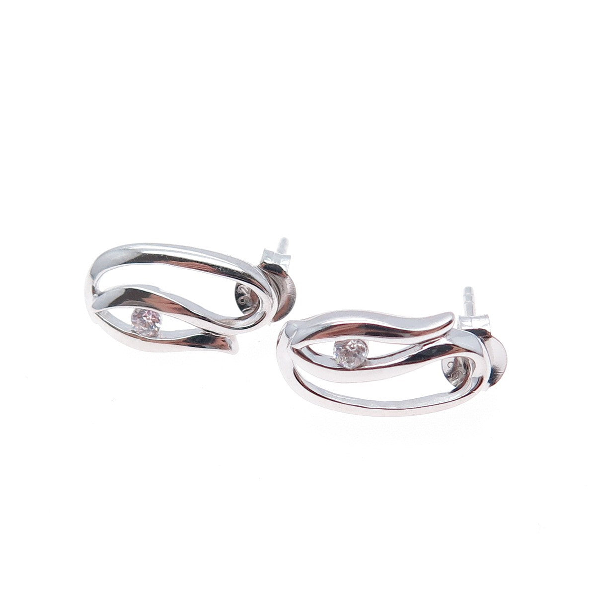 925 Sterling Silver Round-Cut C Z Floral Earrings