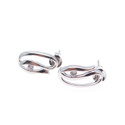 925 Sterling Silver Round-Cut C Z Floral Earrings