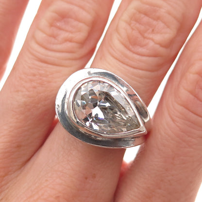 Joseph Esposito 925 Sterling Silver Vintage C Z Modernist Teardrop Ring Size 7