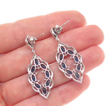 925 Sterling Silver Blue & White C Z Bohemian Dangle Earrings