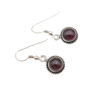 Quoc Turquoise 925 Sterling Silver Vintage Real Rhodolite Dangle Earrings