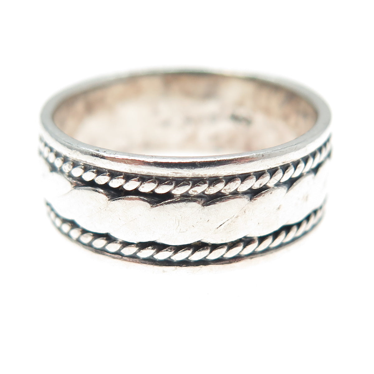 925 Sterling Silver Vintage Roped Oxidized Band Ring Size 8