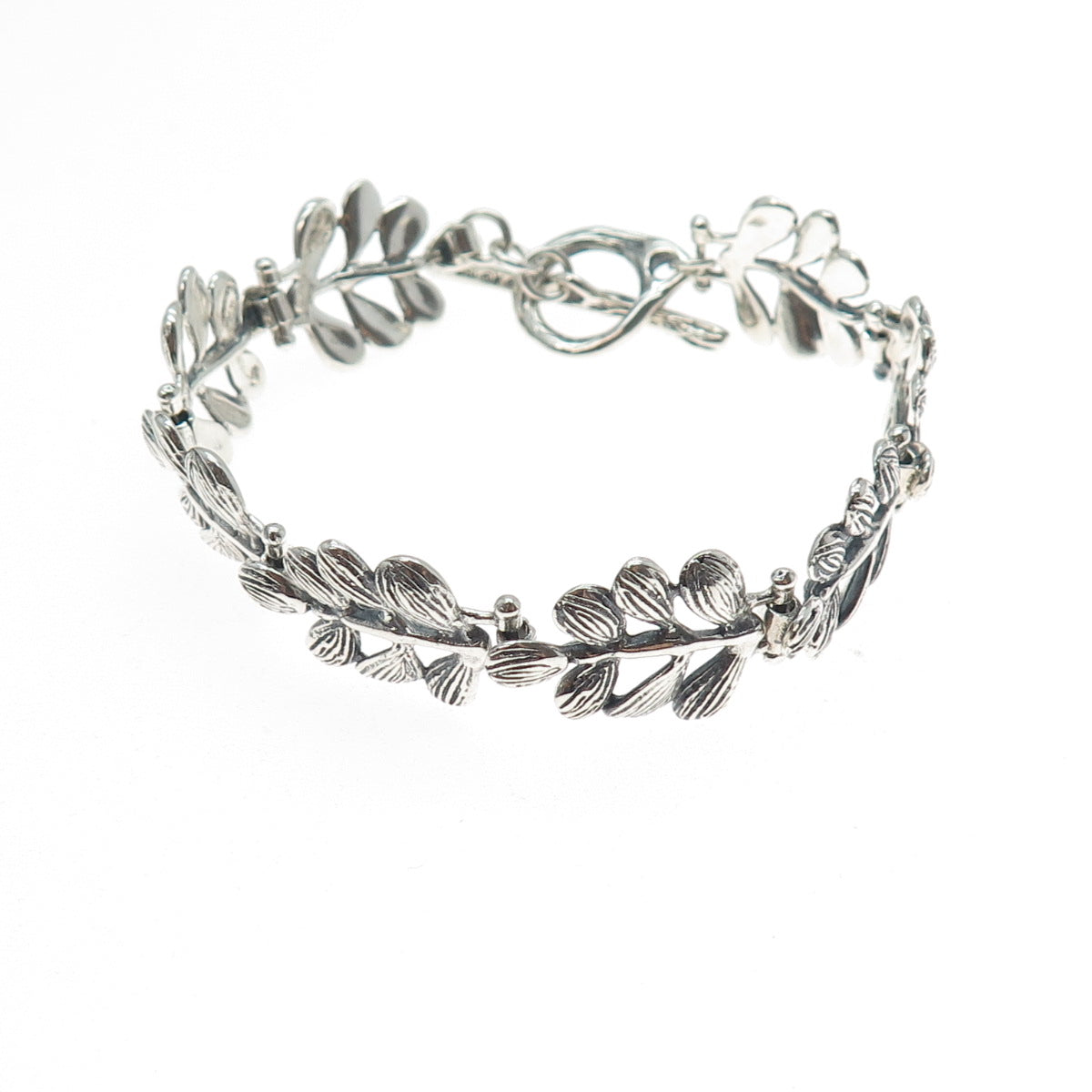 HAGIT GORALI Sterling Silver Vintage Israel Floral Leaf Oxidized Bracelet 6.75"