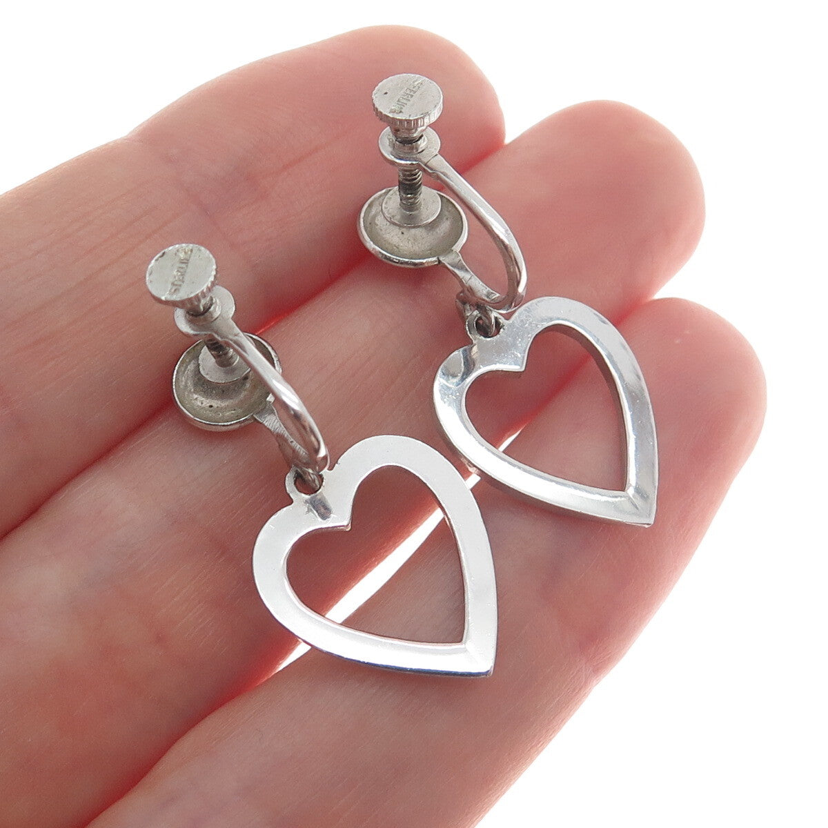 925 Sterling Silver Antique Art Deco Real Marcasite Heart Screw Back Earrings