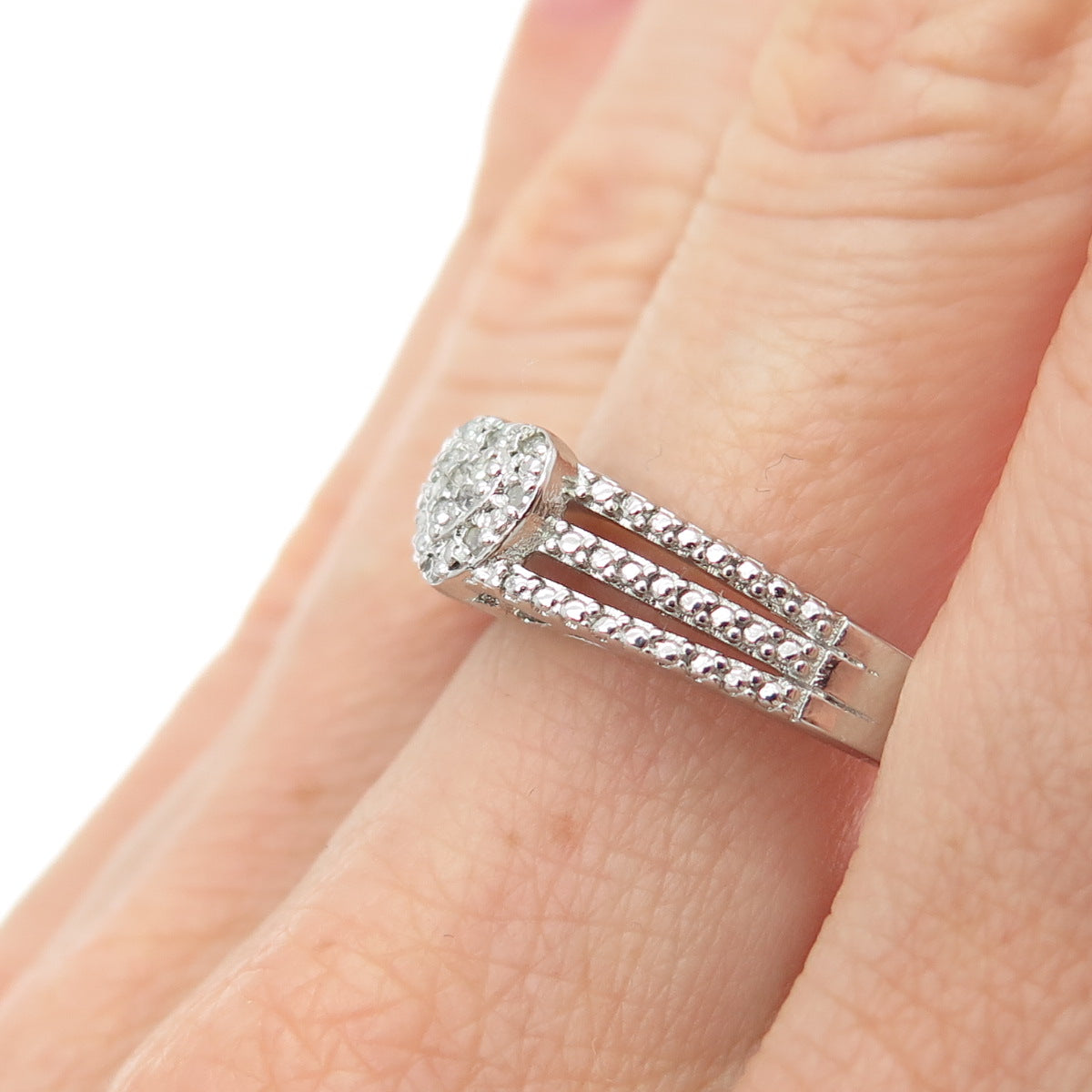 DBJ DEE BERKLE 925 Sterling Silver Real Round-Cut Diamond Heart Ring Size 10.25