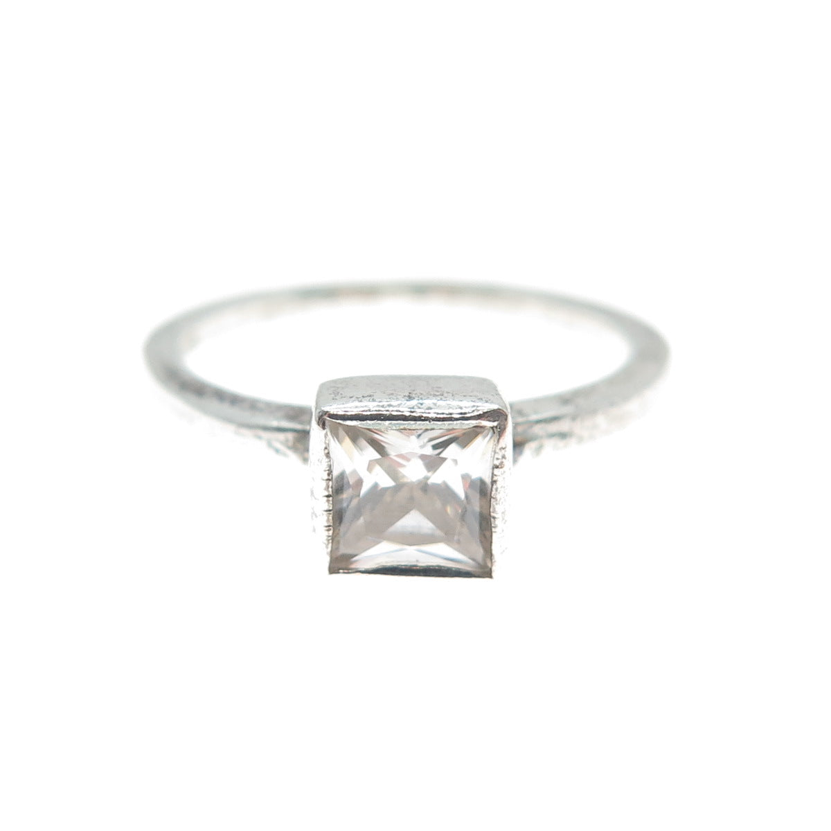 925 Sterling Silver Vintage Princess-Cut C Z Engagement Ring Size 5.25