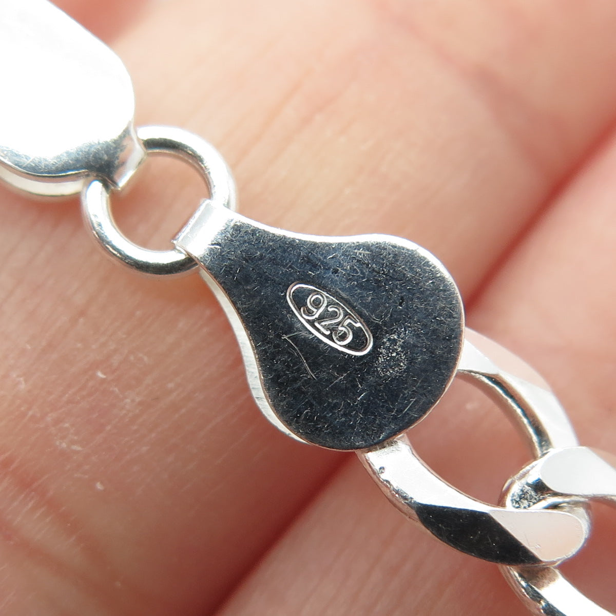 925 Sterling Silver Italy Figaro Link Bracelet 8"