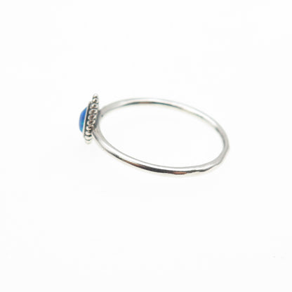 925 Sterling Silver Vintage Real Opal Teardrop Oxidized Ring Size 6