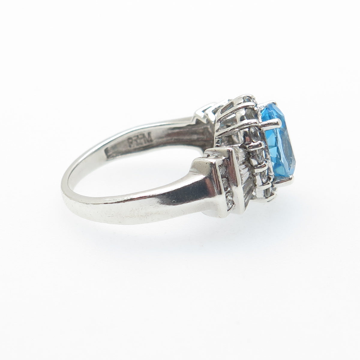 925 Sterling Silver Real Diamond Swiss Blue & White Topaz Ring Size 7