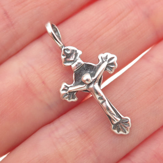 925 Sterling Silver Vintage Crucifix Cross Religious Oxidized Charm Pendant