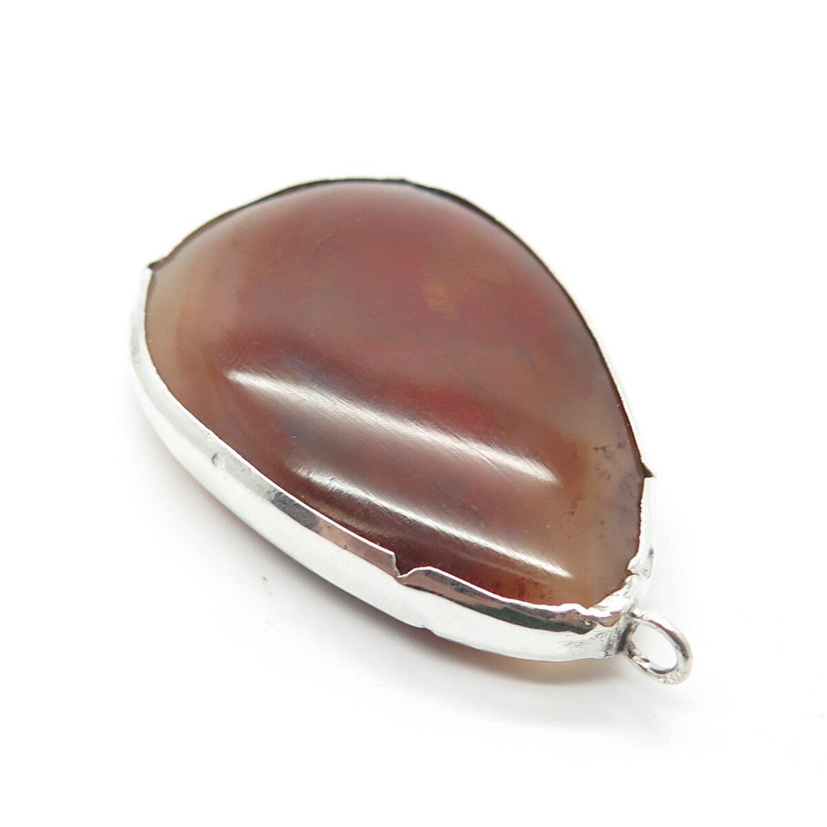 925 Sterling Silver Vintage Real Large Red Agate Gemstone Pendant