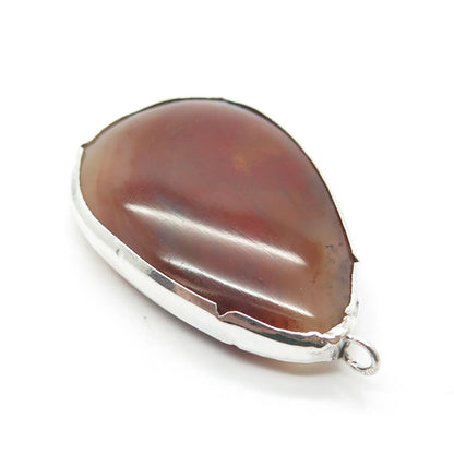 925 Sterling Silver Vintage Real Large Red Agate Gemstone Pendant